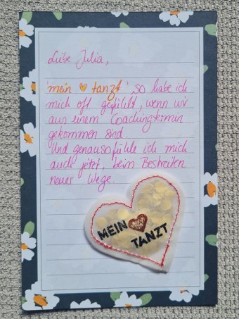 Kundenbrief "Mein Herz tanzt" Brief einer Kundin mit persönlichen Worten nach unserer Coaching-Reise