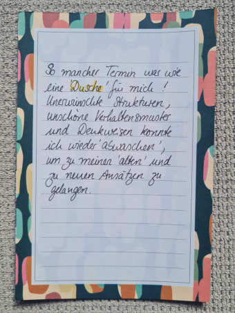 Kundenbrief "alte Denkweisen abwaschen" Brief einer Kundin mit persönlichen Worten nach unserer Coaching-Reise