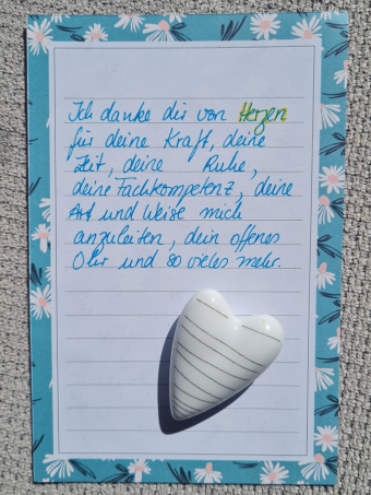 Kundenbrief "Von Herzen DANKE" Brief einer Kundin mit persönlichen Worten nach unserer Coaching-Reise